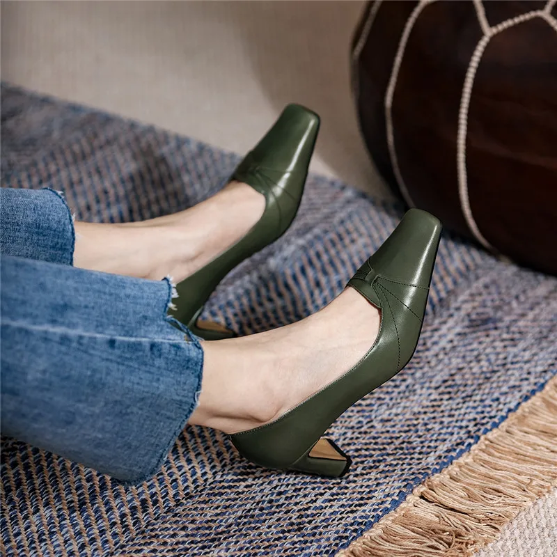 

MoonMeek 2021 New Arrival Women Pumps Genuine Leather High Heels Shoes Summer Shallow Simple Ladies Party Dress Shoes