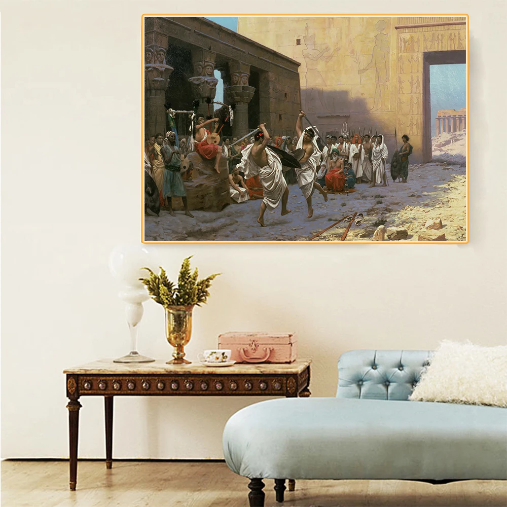 

Canvas Oil Painting Jean-Leon Gerome"The Sword Dance"Western Art Decor Wall Aesthetic Famous Artwork Backdrop Home Decoration