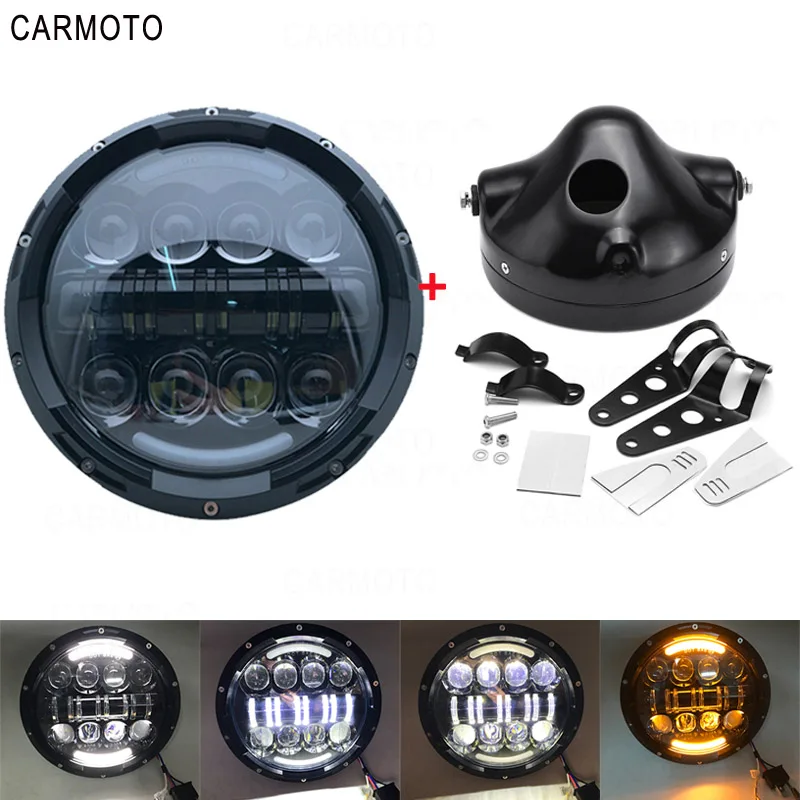 Синий 1pcs 7 Inch DOT SAE E9 Motorcycle Headlamp with angle eye Led Headlight 7inch housing bucket trim ring for Touring Electra Glide - Цвет: Синий