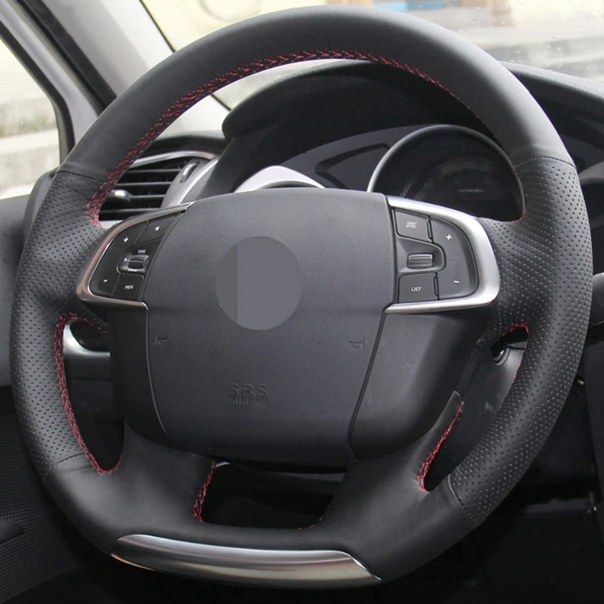 Черный чехол на руль из искусственной кожи ручной работы для Citroen C4 C4L 2011- DS4