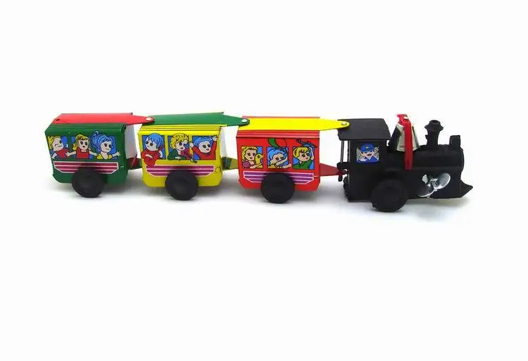 Four-section iron train, nostalgic toy, winding classic toy train without track bell