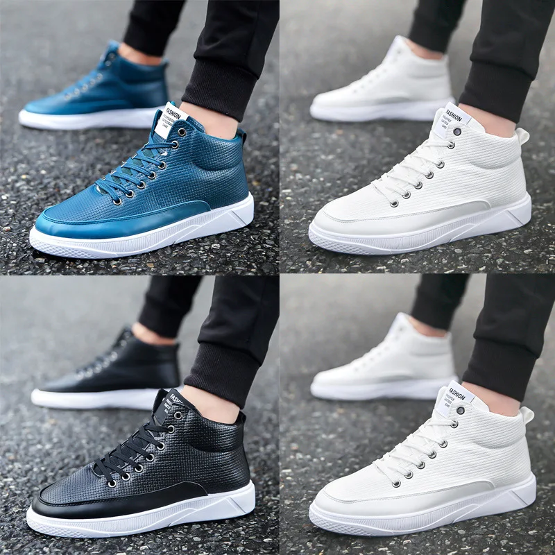 

Men's Vulcanized Shoes Slip-on High Top Sneakers Lace-up Casual Shoes Men Shoes For Men Sneakers Leather Tenis Masculino G8-55