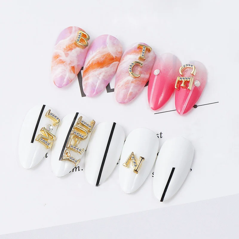 Золотые металлические буквы с четырьмя лилиями 26 букв украшения для ногтей яркие