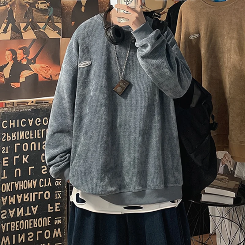 

2022 New Year Corduroy Long Sleeve Men T Shirts Fashion All-match Casual Vintage 3xl Oversized Punk Clothing Japanese Streetwear