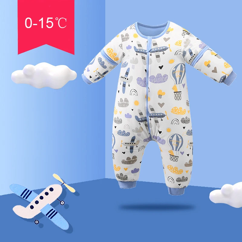 Winter Baby Sleeping Bag 6M-5T Kids Cotton Cartoon Pajamas Detachable Sleeve Sleepsack Toddler Boys Girl Split Leg Sleepwear