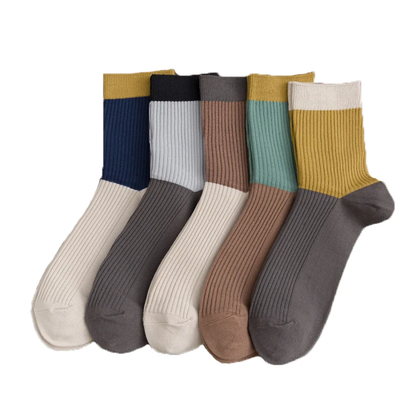 

Fashion Men Socks 5 Pairs 2021 Autumn Winter New Socks Fashion Versatile Breathable Elastic Wild Brief Crew Motion Socks Men