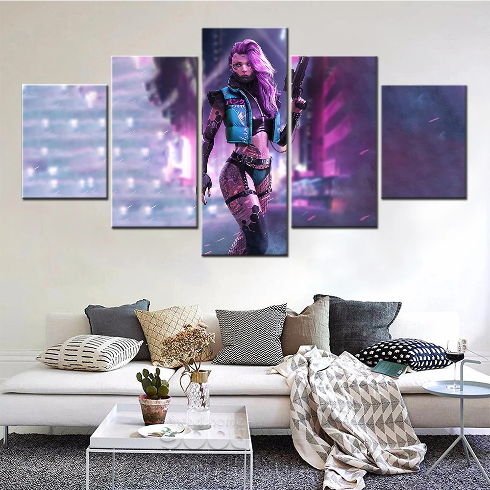

5 Piece Canvas Painting Female Robot Gunner Street Modern Wall Decoration Wall Pictures For Living Room Print Art Anime Posters