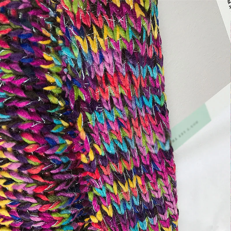 Rainbow Sweater Jacket female Fall/Winter Fashion Contrast Loose Warm Women Irregular Fringe Shawl Cape Cloak |