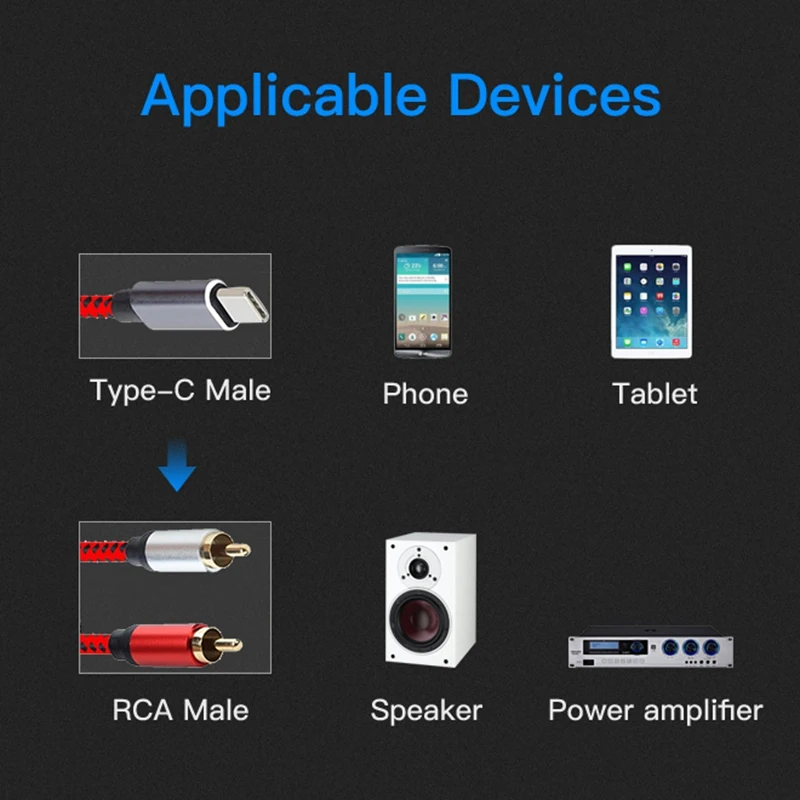 Аудиокабель с разъемом USB Type-C на 2 RCA кабель типа C для колонок Samsung Xiaomi домашних