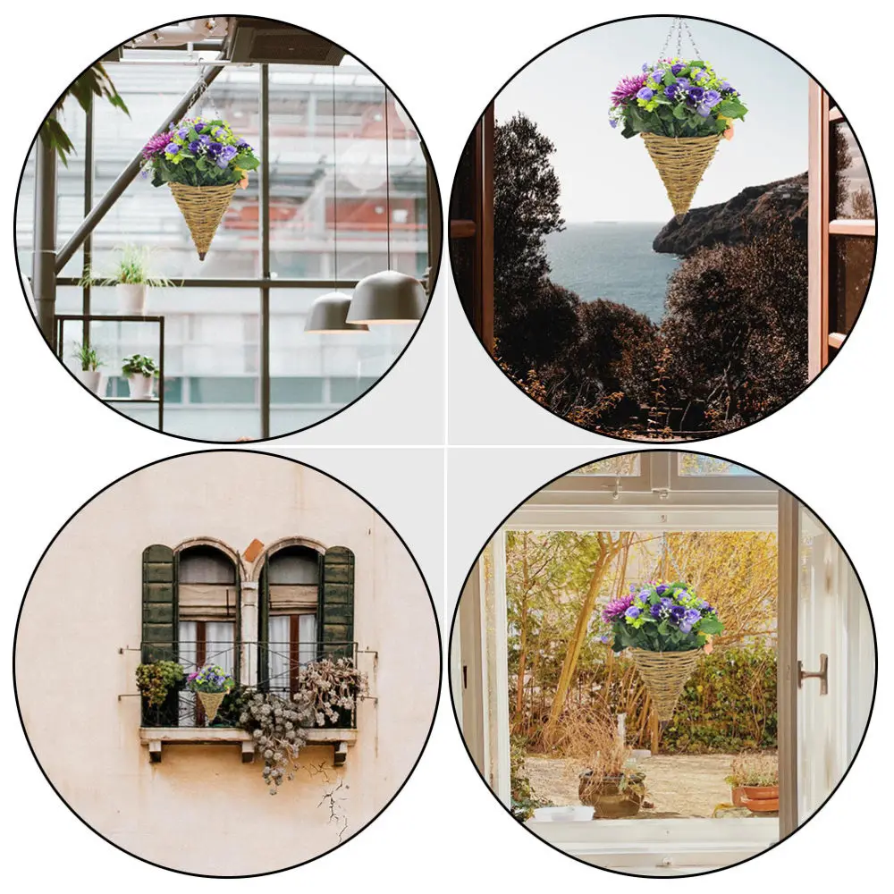 

2Pcs Rattan Woven Wall-mounted Flower Basket Home Natural Cone-shaped Basket