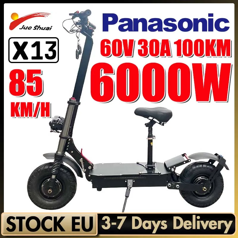 

NO VAT 60V Electric Scooter 6000W Dual Drive 100KM Trotinette Électrique 30A Battery Electric Scooters Adults Big Wheel 13"