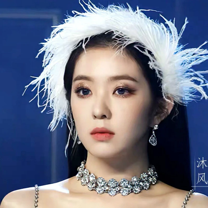 

2020 Korean star hair band, white feather hair band, stage performance hair accessories, bride wedding headband, wedding jewelry