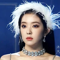 2020 korean star hair band white feather hair band stage performance hair accessories bride wedding headband wedding jewelry