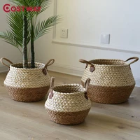 straw corn rope storage basket laundry basket sundries storage wicker basket for plant flower pot floor bamboo basket w0846