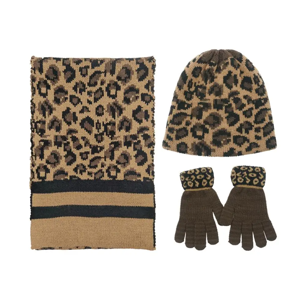 MERRYLIFE с леопардовым принтом комплект Шапочка длинный теплый шарф трикотажные