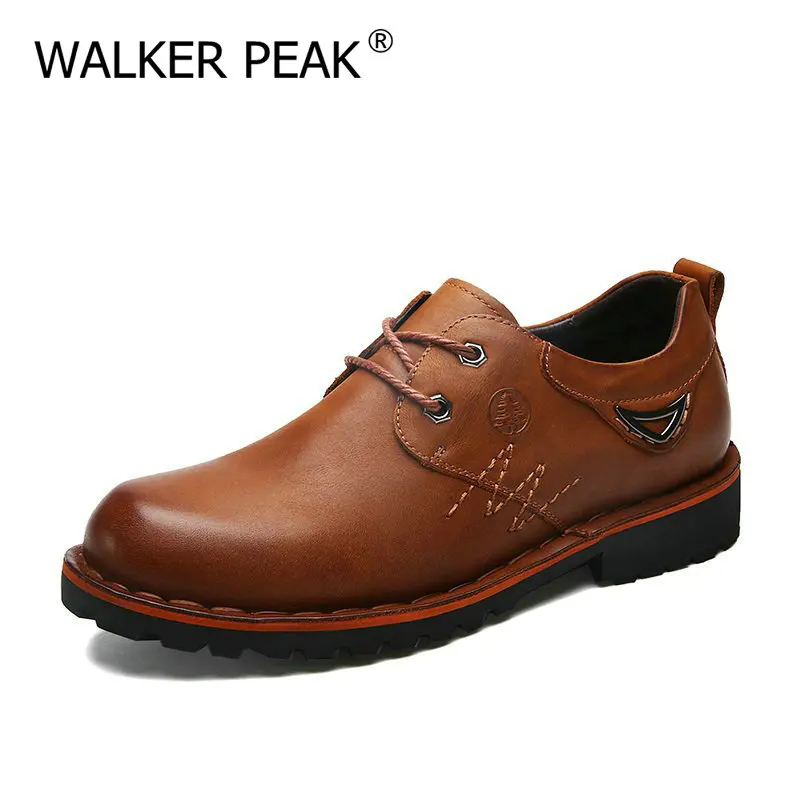 Walker peak Handmade 100% Genuine Leather Men Casual Shoes Fashion designer Leisure Flat Luxury Brand Mens Brown | Обувь