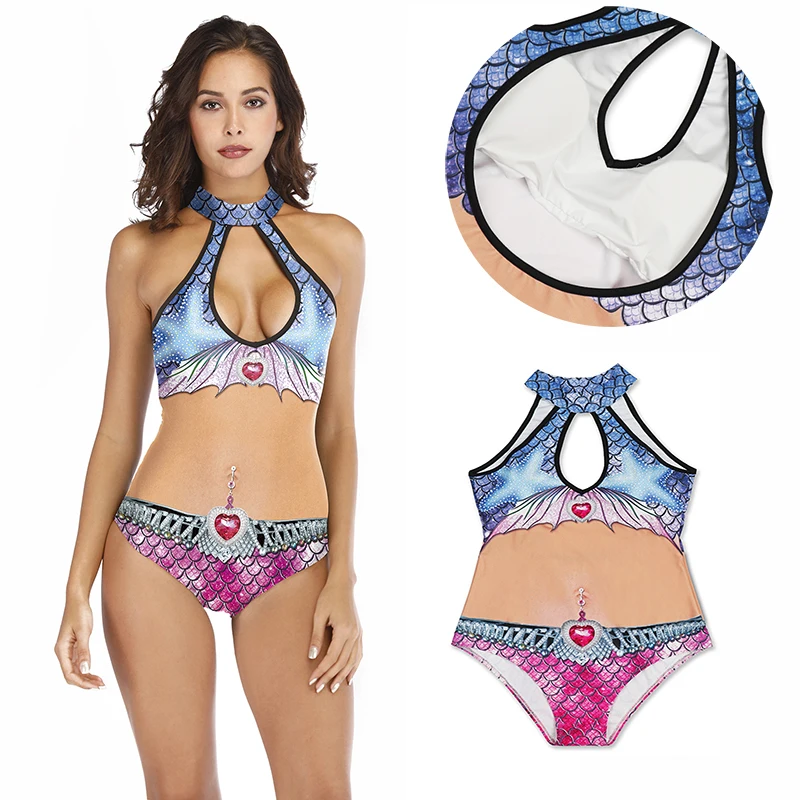

Новинка 2021, женское пляжное бикини с 3D принтом, европейский и американский сексуальный цельный купальник с нагрудной подушкой и открытой сп...