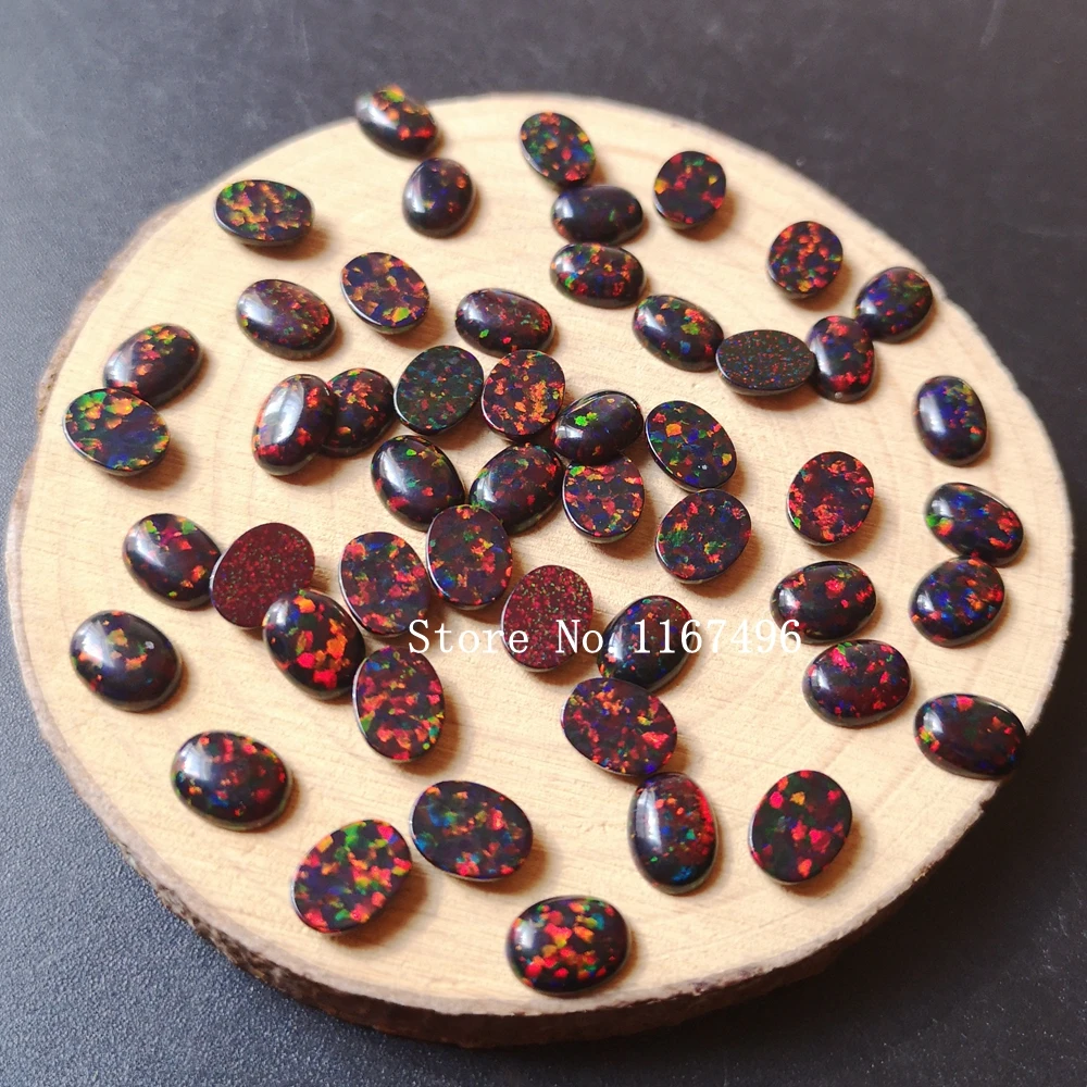 100 шт./лот OP71 черный овальный опал 6x8 мм синтетический кабошон для пирсинга