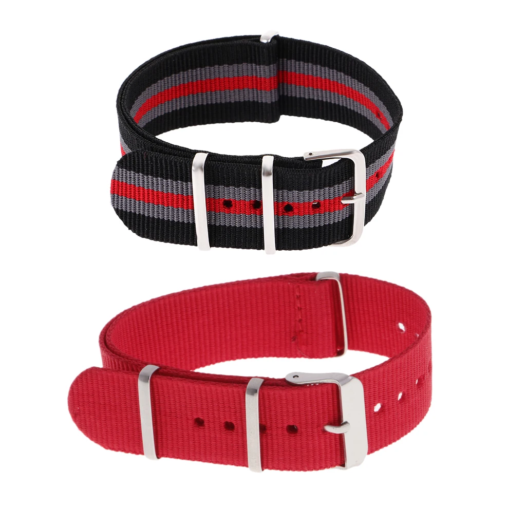Prettyia 2pcs Mens Red Stripe Woven Nylon Watchband Watch Strap Replacement | Watchbands