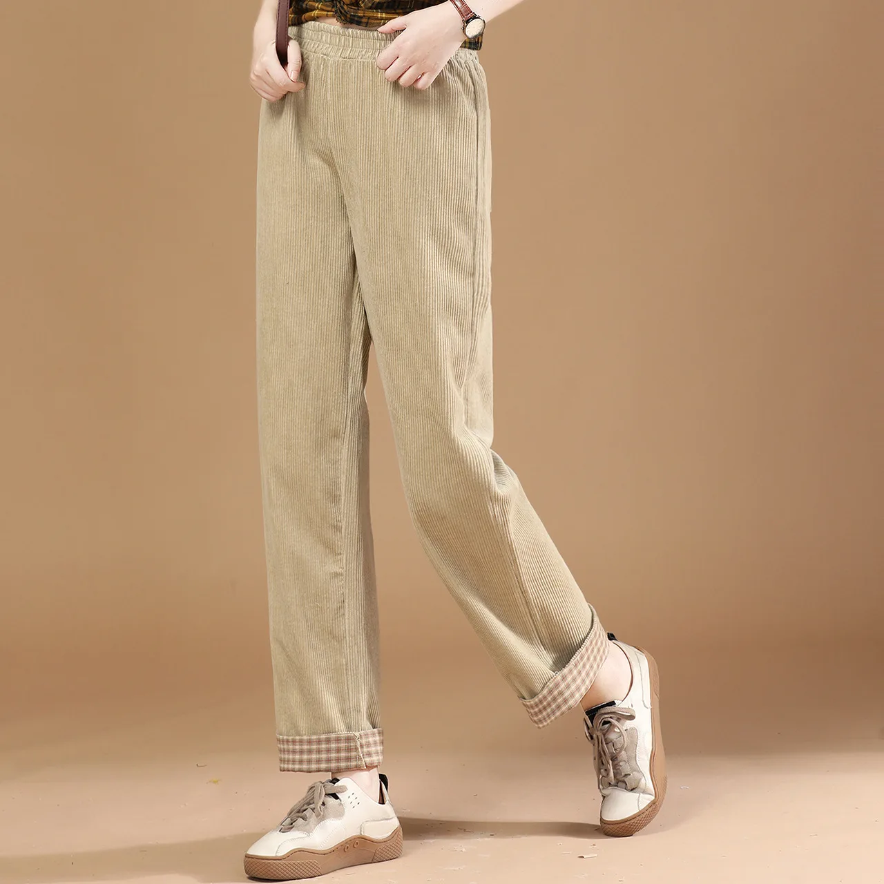 Corduroy casual wide-leg pants 2020 autumn and winter new products elastic waist thickened casual pants