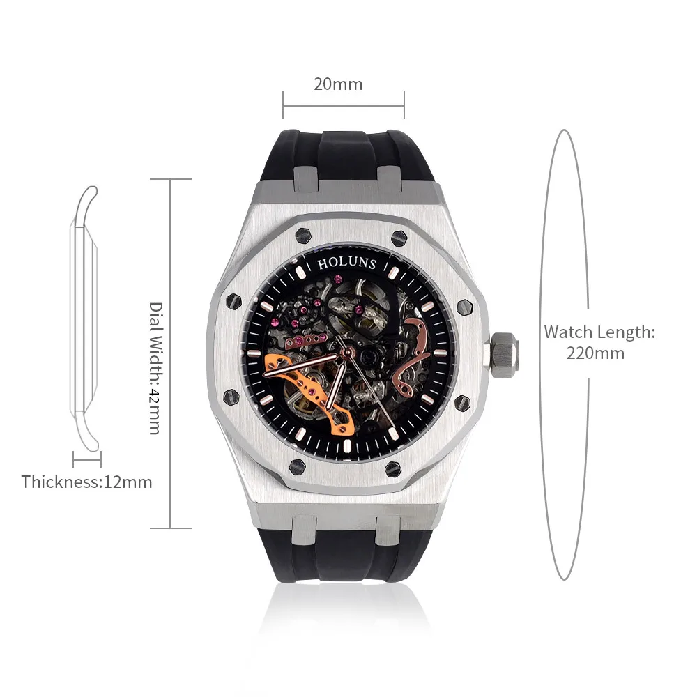 

Holuns watch Men Automatic Mechanical Full Stainless Steel Hollow Skeleton Fashion Classic watches Male Wristwatch