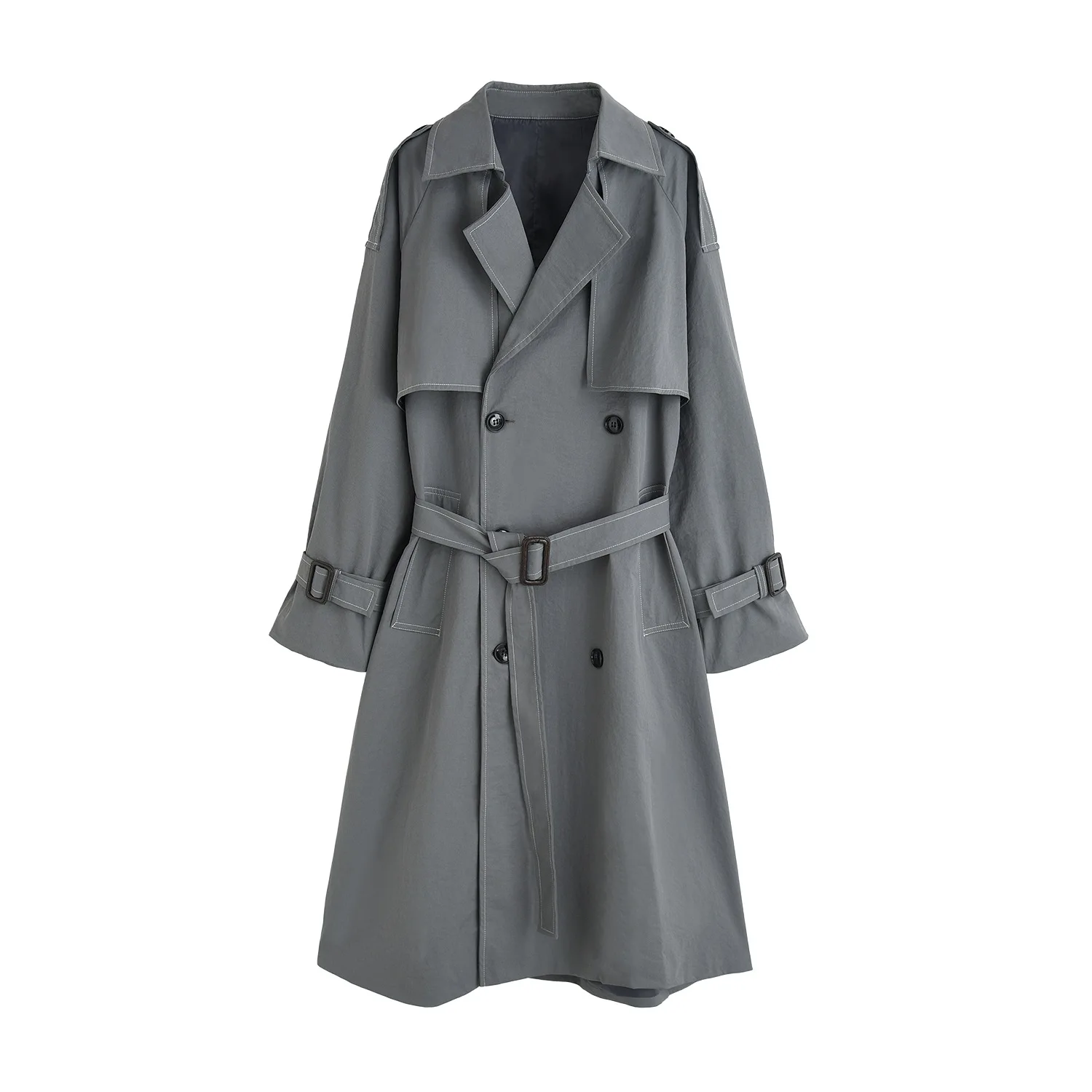 

Spring Fall Outerwear Ladies X-Long Double-Breasted Belted Loose Oversized Overcoat Fashion Casual Korean Style Trench coat