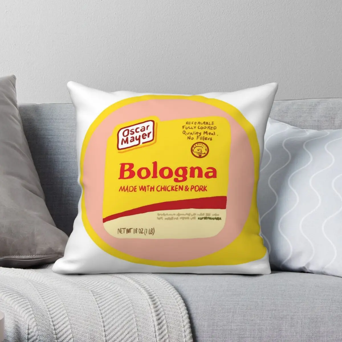 

Oscar Mayer Bologna Square Pillowcase Polyester Linen Velvet Creative Zip Decor Pillow Case Home Cushion Cover