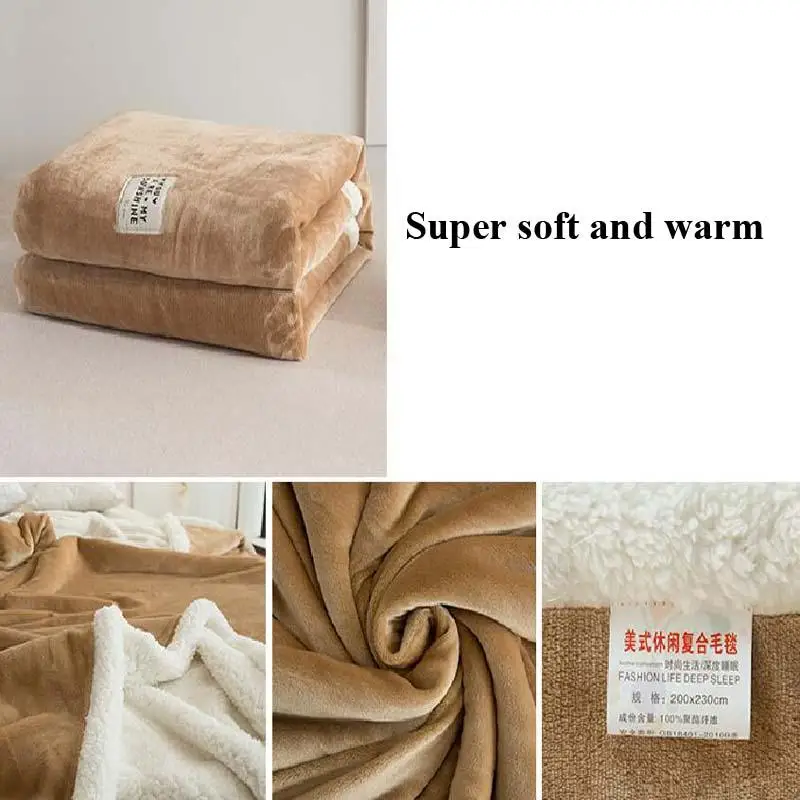 

Double-Layer Wool Patchwork Coral Fleece Blanket Office Thickened Bedspread Bedding Coverlet Manta