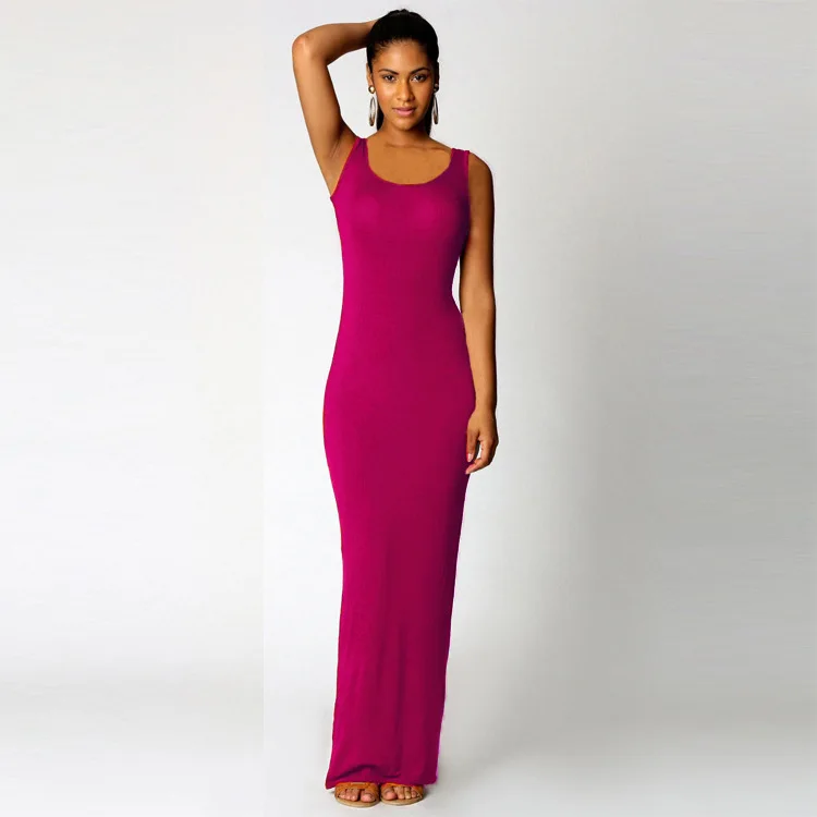 

14 Colors Women's Sexy Sleeveless Vest Long Summer Dress 2020 Fashion Solid Color Plus Size Party Beach Dresses Tight Sundress