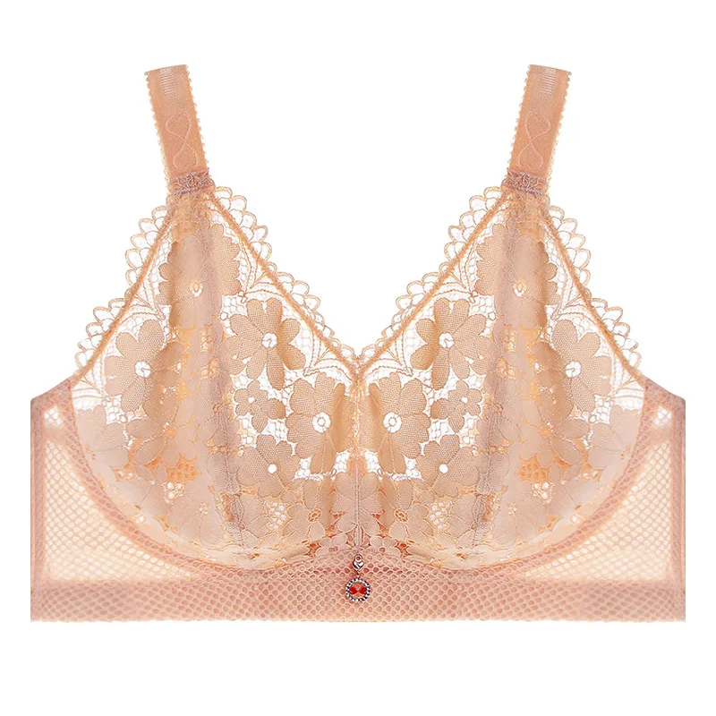 

Sexy Lace Bralette Push Up Bra for Women Plus Size 34-52 CDEF Wireless Bra No sponge Ultra-Thin Breathable Lingerie Pink Gray