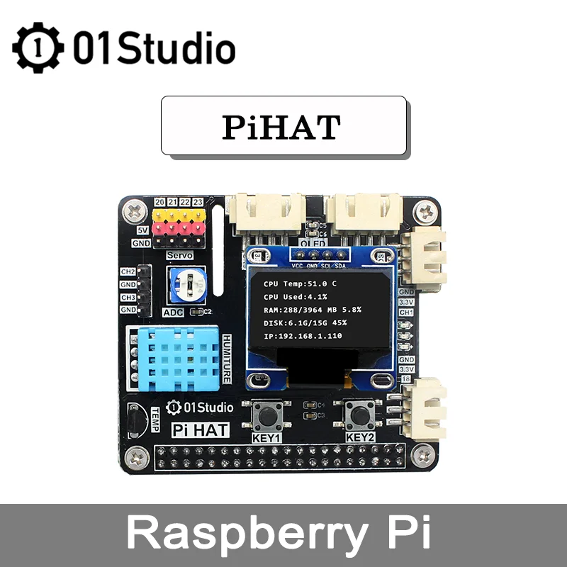 01Studio PiHAT Raspberry Pi 3B + 4B Development Demo Плата расширения модуль программирования Python 2G 4G 8G |