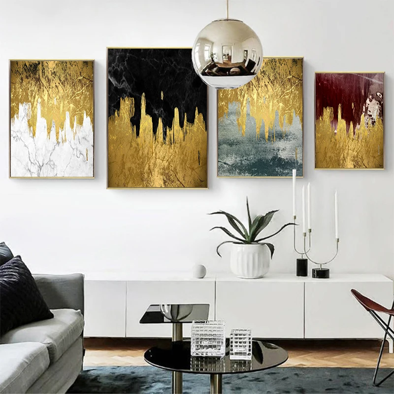 

Nordic Abstract Marble Texture Canvas Painting Golden Posters And Prints Wall Art Pictures Living Room Bedroom Home Decoration