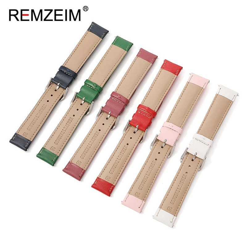 

REMZEIM Calfskin Leather Watch Straps Soft Material Red Blue Green Watchband 14mm 16mm 18mm 20mm 22mm Wrist Band Bracelet