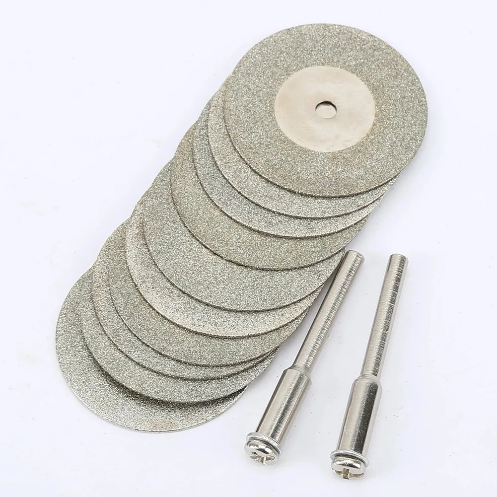 

10pc 30mm Diamond Round Cutting Discs Mini Saw Blade 2pcs Arbor Shaft For Rotary Tool DIY Woodworking Metal Glass Cutter Tool