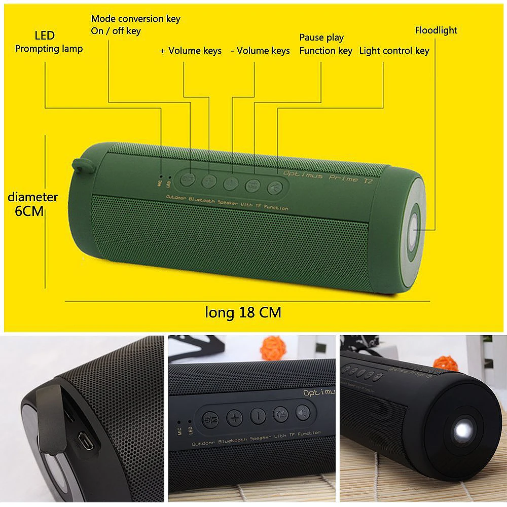 Оптимус Прайм Т2 беспроводной BT динамик Портативный Открытый водонепроницаемый
