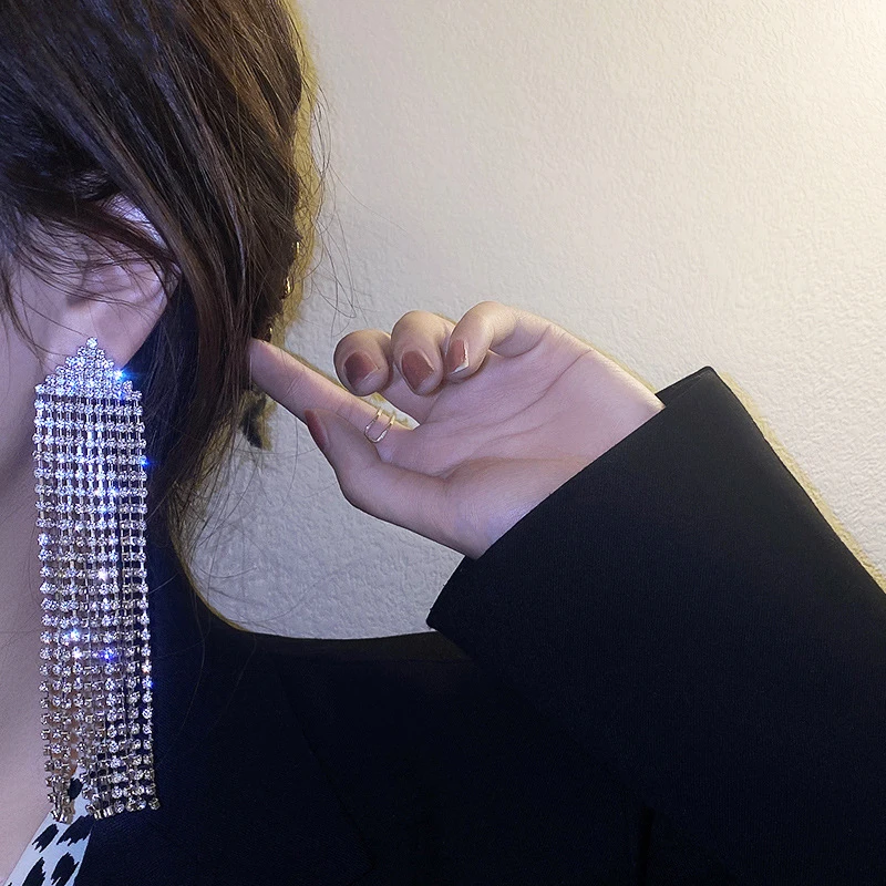 

High Quality 14K Real Gold Exaggerated Long Tassel Earrings for Women Top Designer Luxury Jewelry Zirconia S925 Silver Needle