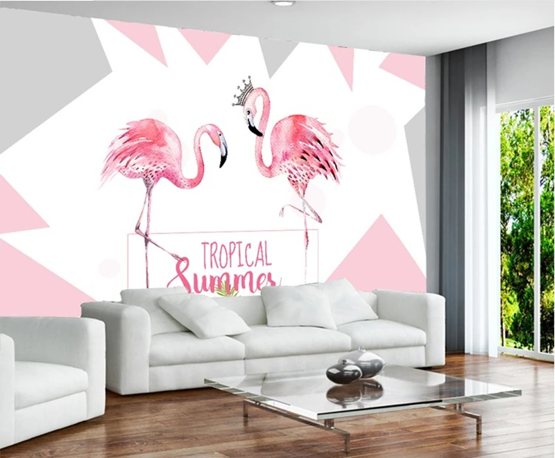 Настенные 3D-обои с изображением розового фламинго персональные простые обои для