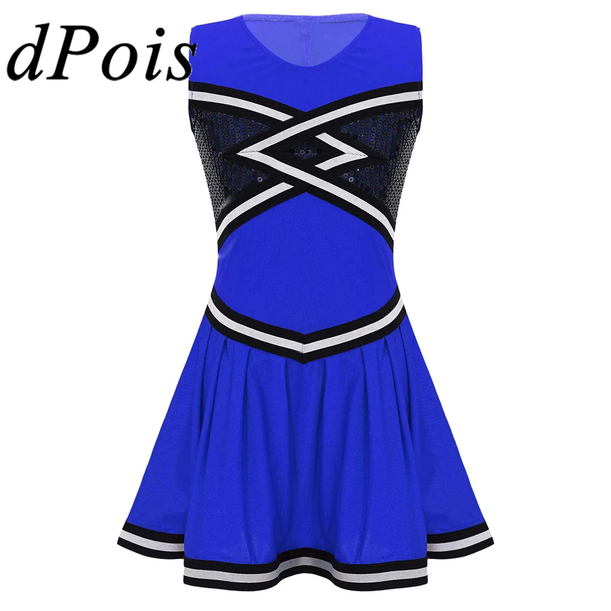 

Dpois Cheerleading Costume Kids Girls Sequins Patchwork Cheerleading Dance Dress Competiton Dancing Clothes Children Dancewear