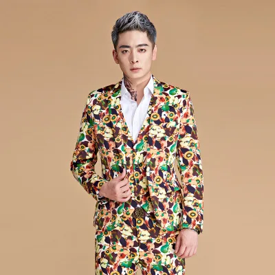 Мужской костюм с цветочным принтом куртка со штанами рождественские вечерние