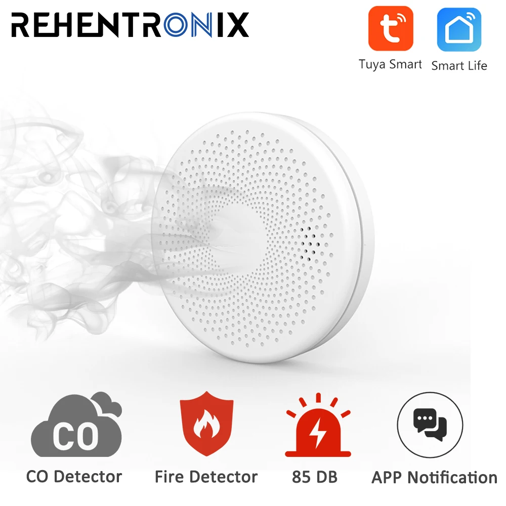 WIFI 2 in 1 Smoke Carbon Monoxide Combo Detector CO Gas Alarm Sensor 85DB Sound Tuya Smart Security System | Безопасность и защита