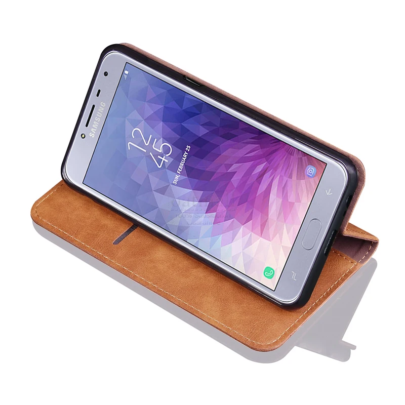 Винтажный кожаный чехол для Samsung Galaxy J4 Plus 2018 кошелек роскошный карман карт