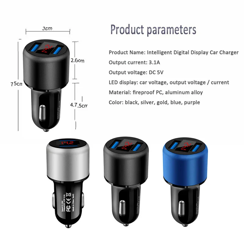 3.1A сдвоенный USB для быстрой зарядки Автомобильный держатель для телефона на Зарядное устройство с светодиодный Дисплей вольтметр с экраном 12 V/24 V аксессуары для автомобильного интерьера