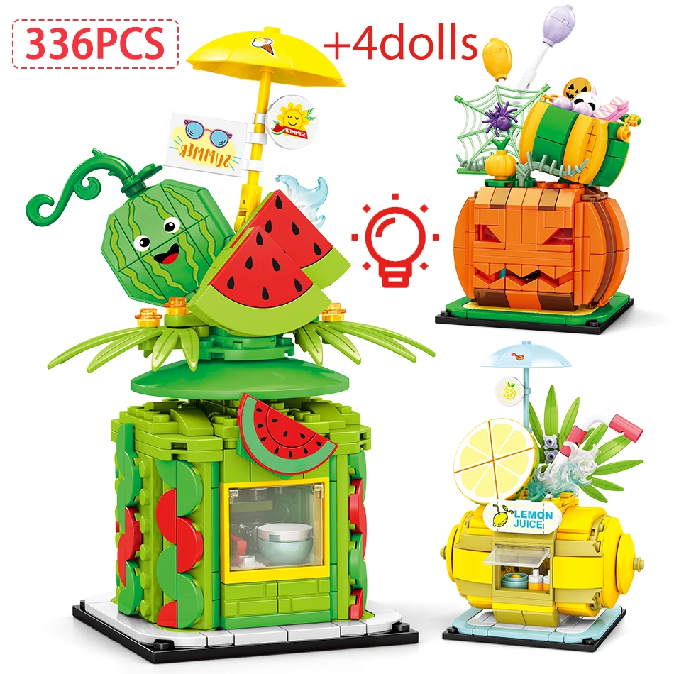 

Конструктор «архитектурные блоки» со светодиодный светильник кой в виде арбуза и фруктовых растений