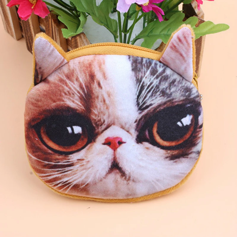 

Cute Girls Wallet Bag Ladies Zipper Mini 3D Cat Face Coin Purses Dog Children's Purse Plush Bolsa De Moeda Coins Pouch Monedero