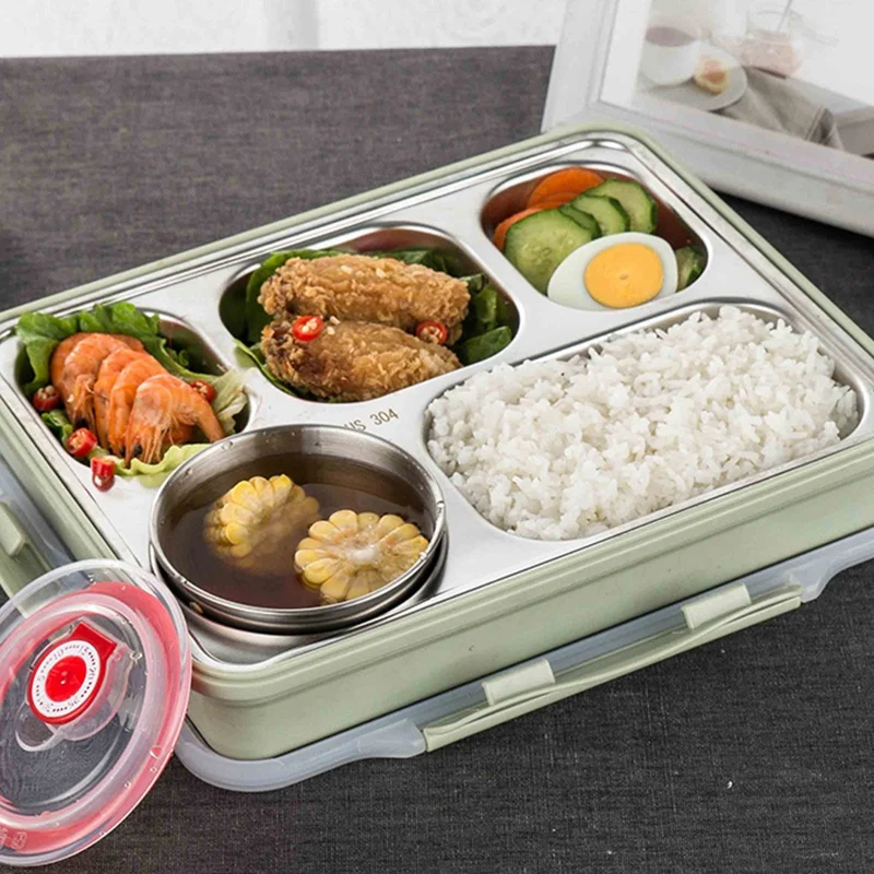 HLZS 5 отсеки Ланч бокс из нержавеющей стали Герметичные большие Bento коробки Суп