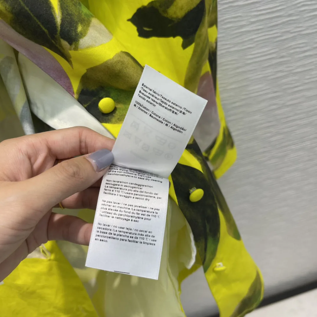 

Fashion Flower Yellow Shirts for Women Autumn New 2021 Luxury Brand Lapel Long Sleeve Loose Shirt High Quality 100% Cotton Shirt