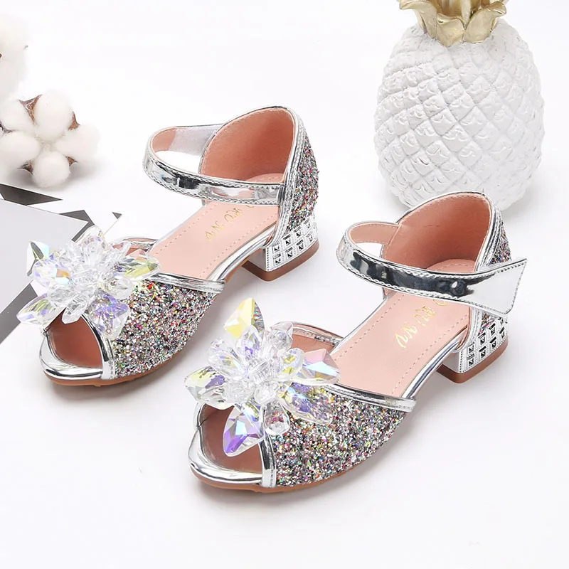 Детская обувь с блестками и верхом Стразы блестящие туфли-лодочки на высоких