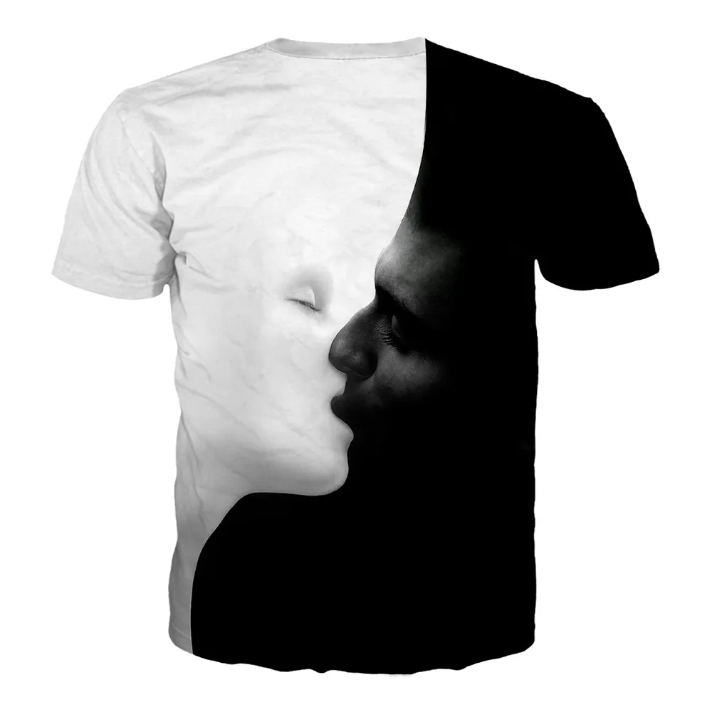 

2021 Summer New Kissing Kiss3d Digital Printing Short-Sleeve round Collar T-shirt Men's plus Size Women's Shirt