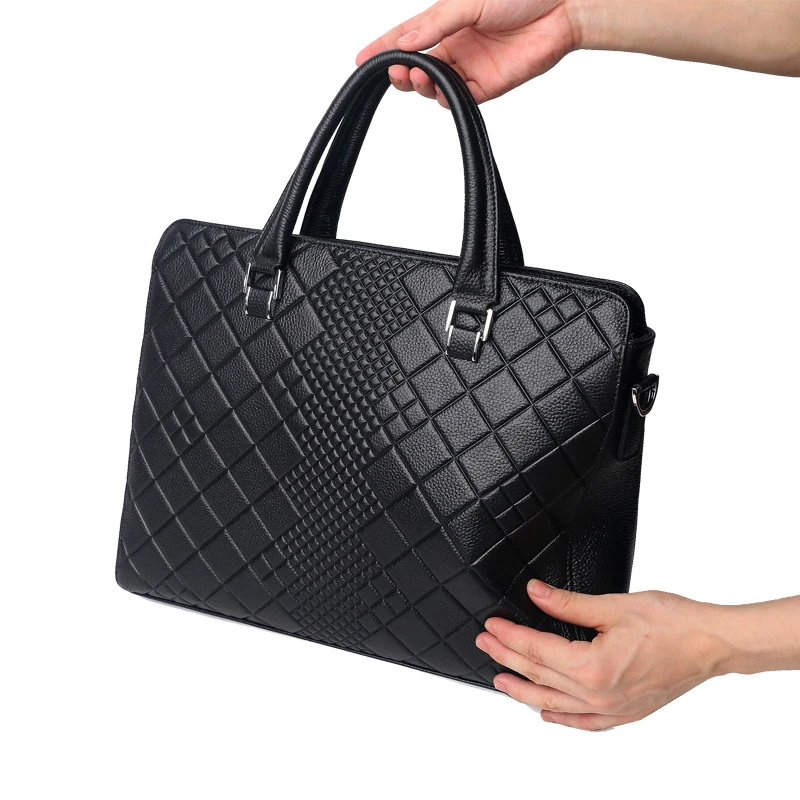 Fashion Brand Men's Genuine Leather Laptop Briefcase Business 14inch Male Shoulder Messenger Bag Designer Tote Computer Handbag
