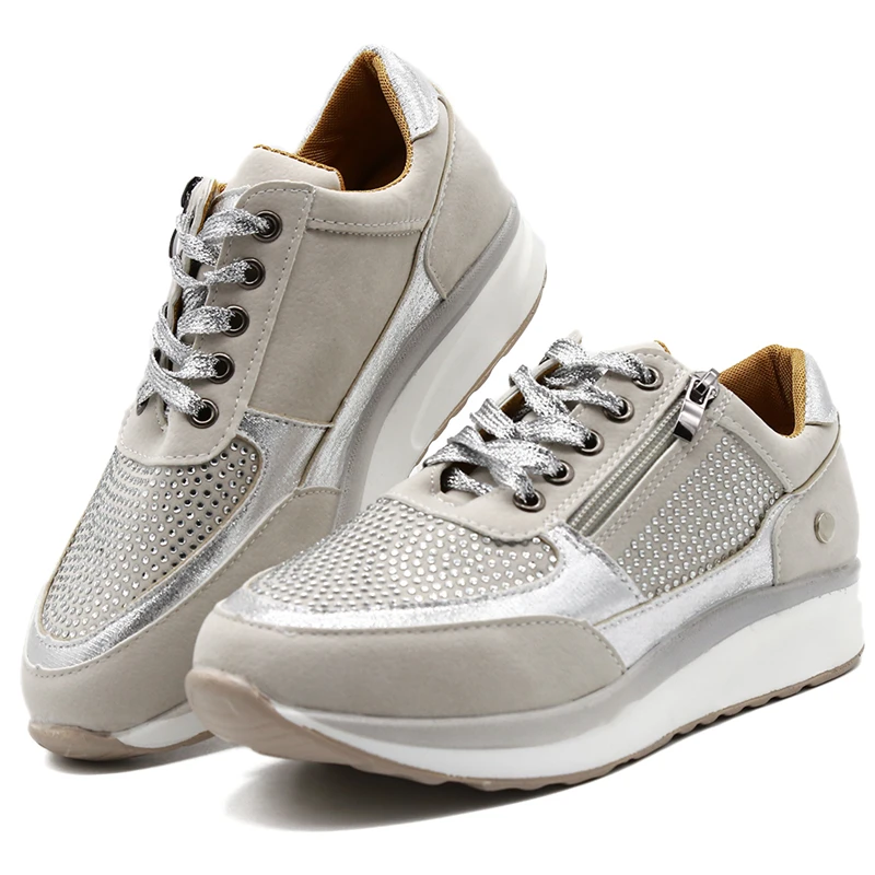 

GAOKE Women Shoes Gold Sneakers Zipper Platform Trainers Women Shoes Casual Lace-Up Womens Sneakers Feminino Zapatos De Mujer